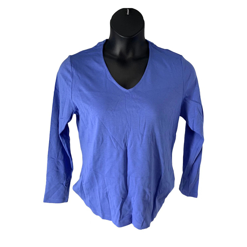 Issac Mizrahi Live! Essentials Pima Cotton V-Neck Top Nantucket Blue - Regular